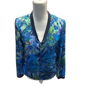 Hinge Women's Blue Floral Bomber Jacket Size S Long Sleeve Zip